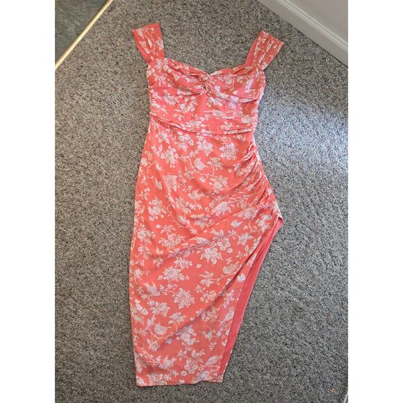 Abercrombie & Fitch Off The Shoulder Ruched Floral Midi Dress M - Picture 2 of 5